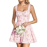 KUTUMAI Lace Corset Mini Dress Floral Flowy A Line Smocked Short Graduation Dresses for Women 2026 Summer