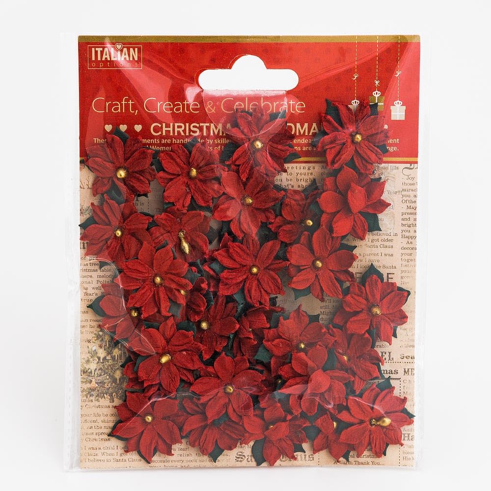 Italian Options 2cm Small Red Handmade Poinsettia Christmas Flower Card Making Craft Decorations (30 pieces)