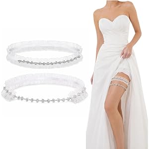 ETZRUNO Wedding Garter Belt, Rhinestone Bridal Thigh Garters For Bride, Lace Prom Accessories, Formal Parties