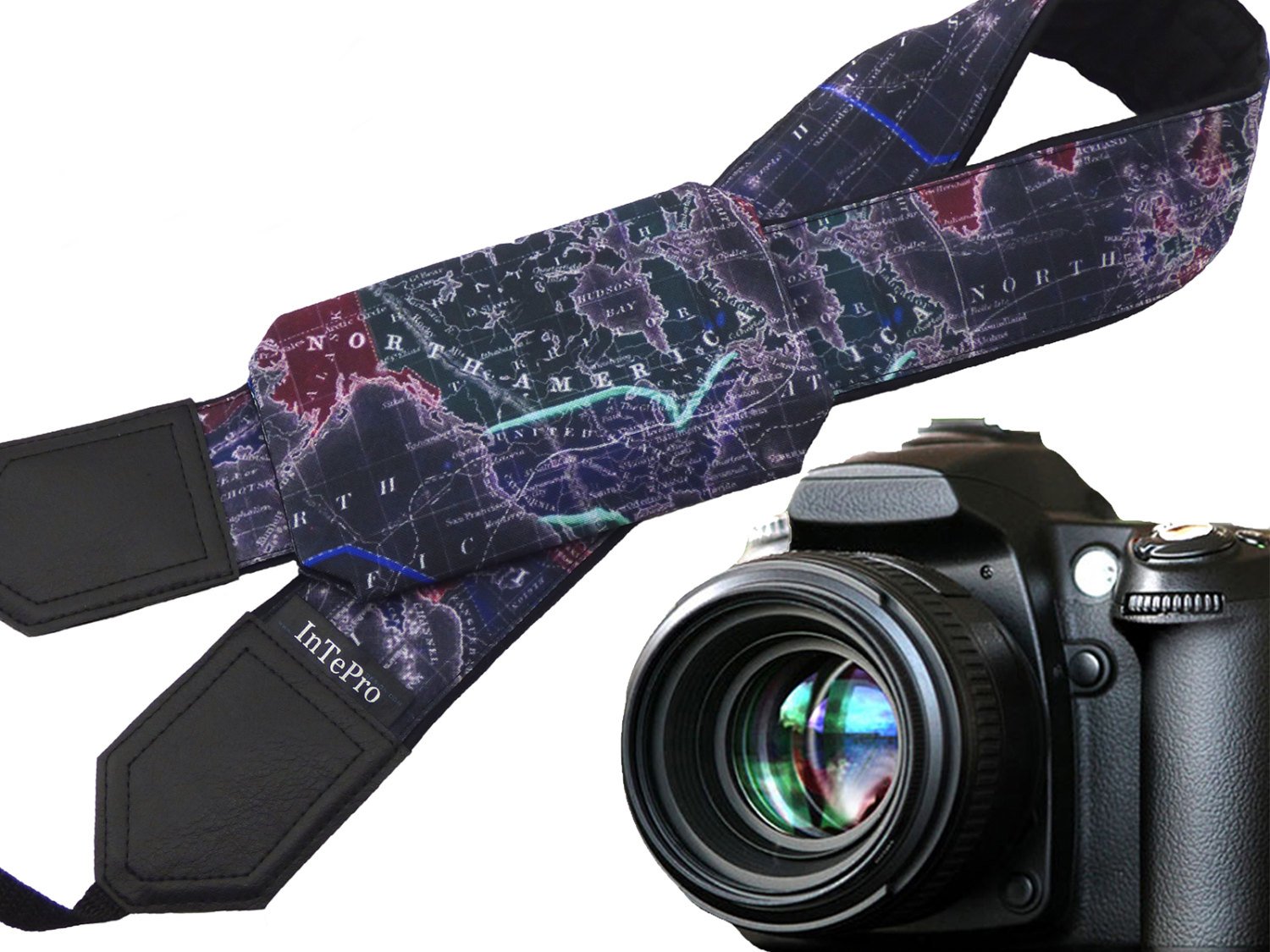 Negro Mapa del mundo. Para Correa de cámara réflex digital/cámara ...