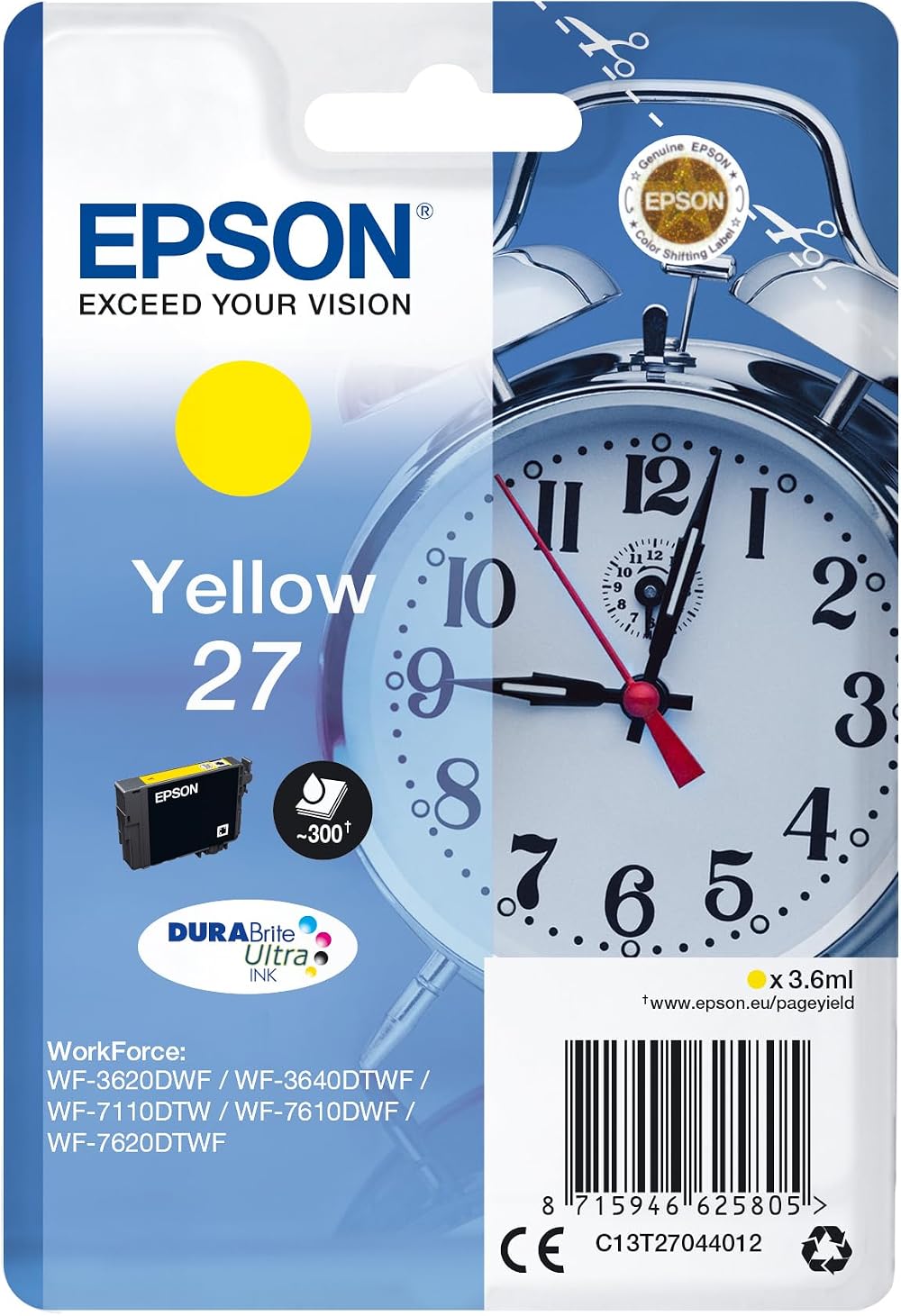 Epson 27 Yellow Ink Cartridge T2704 DuraBrite Ultra Alarm Clock IND Yellow