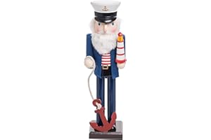 Beachcombers Large Wood Captain Nutcracker Wood Composite Fabric Traditional Figure Christmas Mass Holiday Home Decor Blue