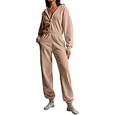 RIATOUR Jumpsuits for Women Casual Hoodie Long Sleeve Zip Up Sweatshirts Loose Jogger Sweatpants One Piece Romper Outfit