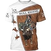 Owlfder Men's Bull Riding T-Shirt Funny Rodeo Cowboy 3D All Printed Casual T-Shirt Gifts for Men and Women