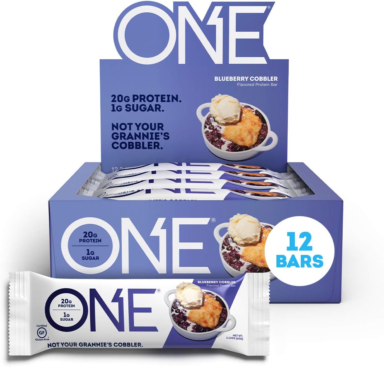 Amazon Com One Protein Bars Blueberry Cobbler Gluten Free Protein Bars With g Protein And Only 1g Sugar Guilt Free Snacking For High Protein Diets 2 12 Oz 12 Pack Health Personal Care