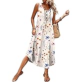 WIHOLL Summer Dresses for Women 2026 Button Front Sleeveless Casual Midi Dress Beach Vacation Sundresses with Pockets