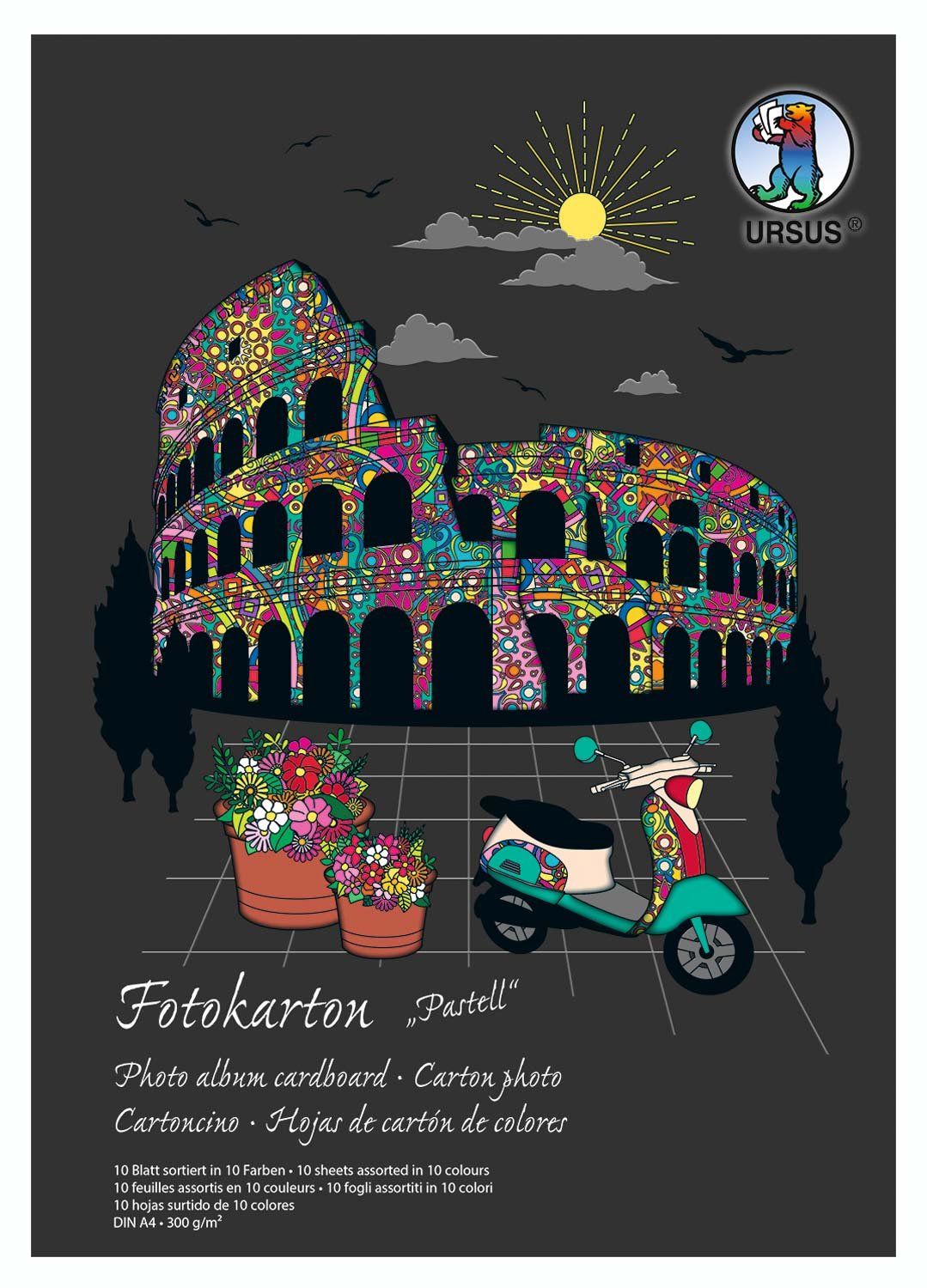 Ursus 3794699SE Photo Card block A4 Pastel, special edition, 300 g/m², pack of 10 sheets sorted in 10 colours