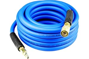 YOTOO Hybrid Air Hose 3/8-Inch by 25-Feet 300 PSI Heavy Duty, Lightweight, Kink Resistant, All-Weather Flexibility with 1/4-Inch Brass Male Fittings, Bend Restrictors, Blue