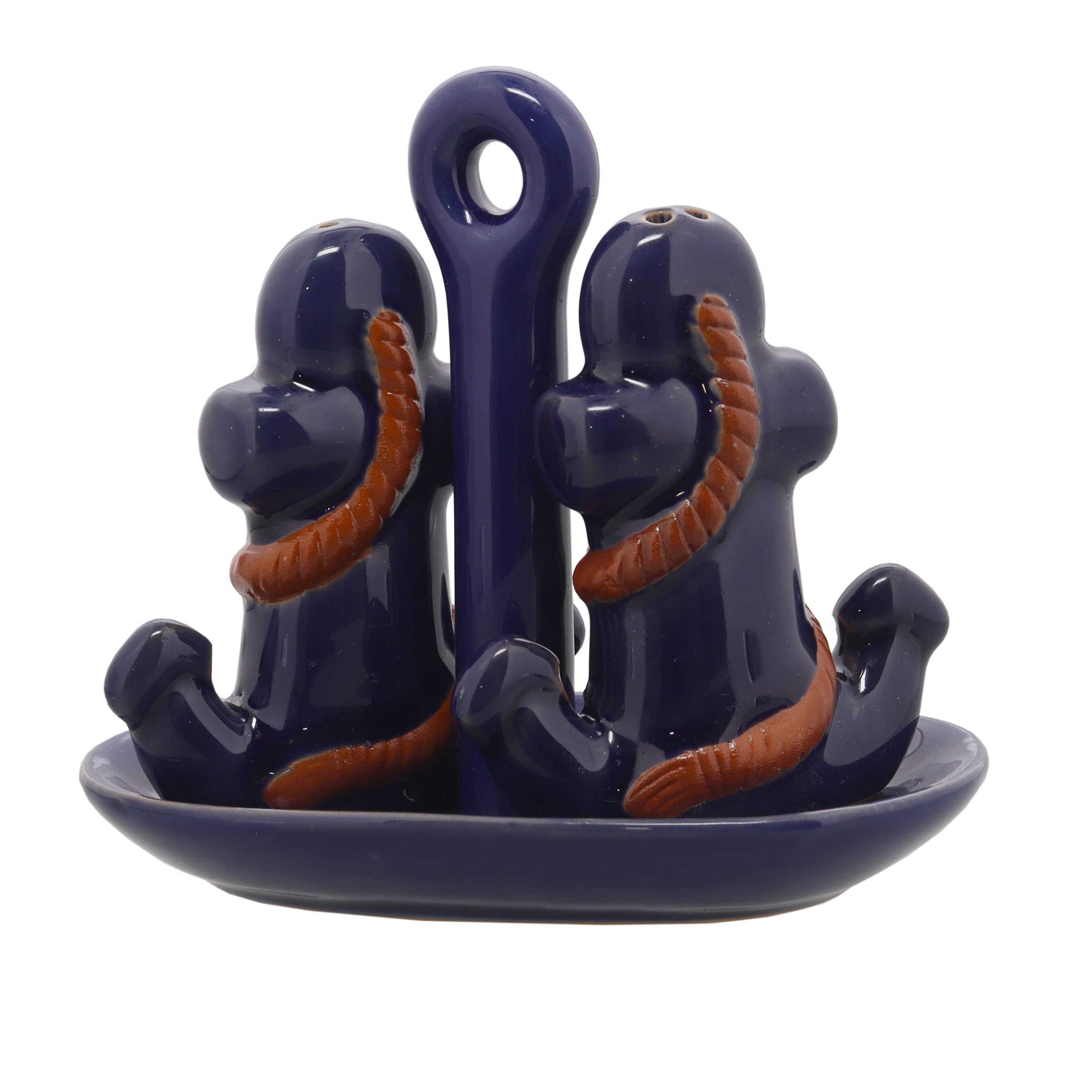 Ceramic Salt & Pepper Shakers Collectors Kitchen Décor with Tray - Anchor