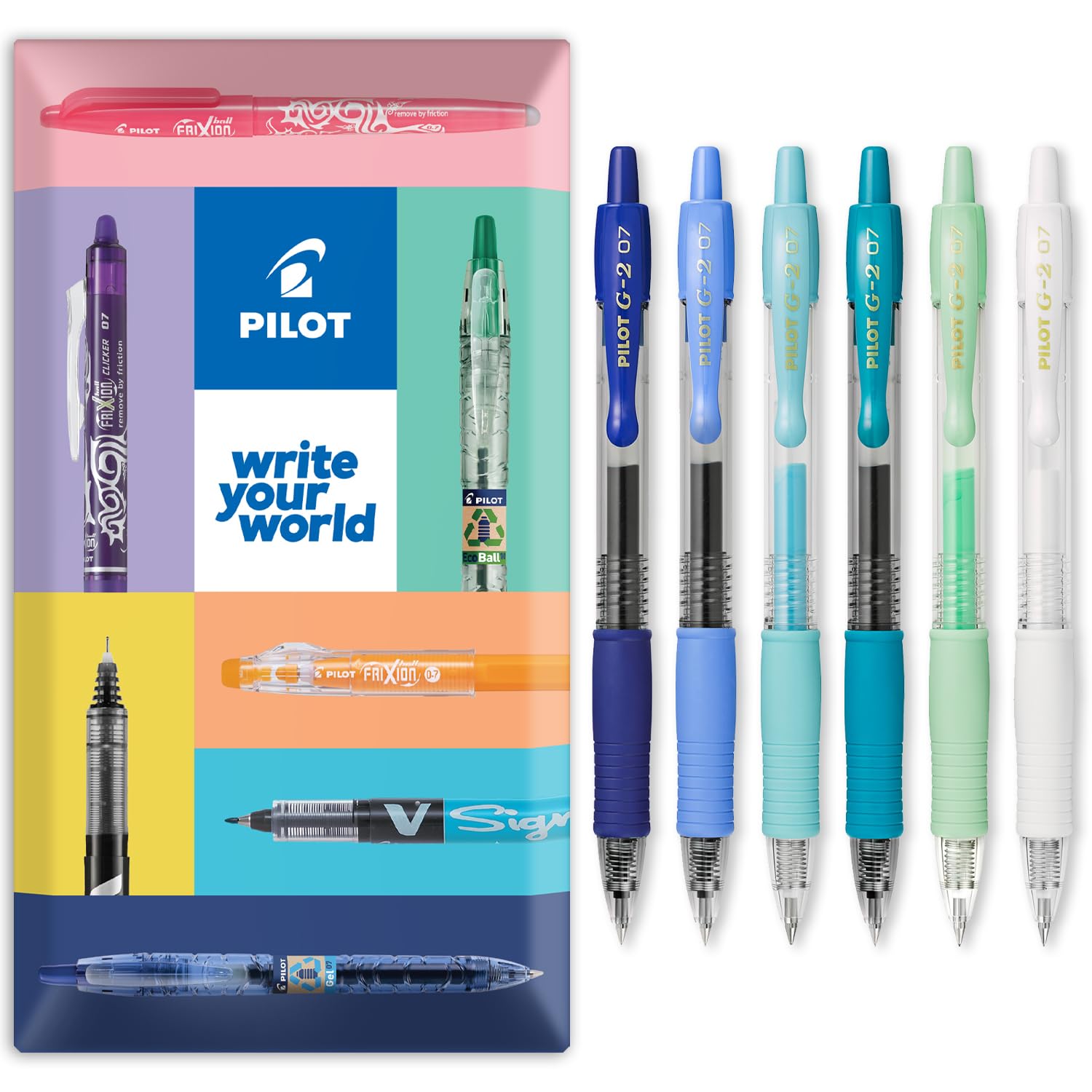 PILOT G-2 Retractable Gel Ink Rollerball Pens - 0.7mm Nib Tip - In Envelope Gift Packaging - Pack Set of 6 - Ocean Tones