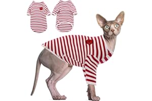 DENTRUN Hairless Cats Shirt Breathable Cat Daily Wear Clothes Stripe Vest Adorable Pajamas Jumpsuit Soft & Skin-Friendly
