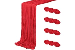 ACSUIT 4 Pack Red Cheesecloth Table Runner 20 x 120 inch Gauze Table Runners 10 FT Long,Semi Sheer Boho Cheese Cloth Fabric Table Runner Bulk for Party,Wedding,Baby Shower,Bridal Shower Decoration