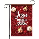 Saoplasa Jesus Is the Reason for the Season Christmas Garden Flag 12x18 Inch Double Sided Outdoor Red Snowflake Ornament Holiday Christian Faith Yard Decoration Winter Religious Small Garden Banner