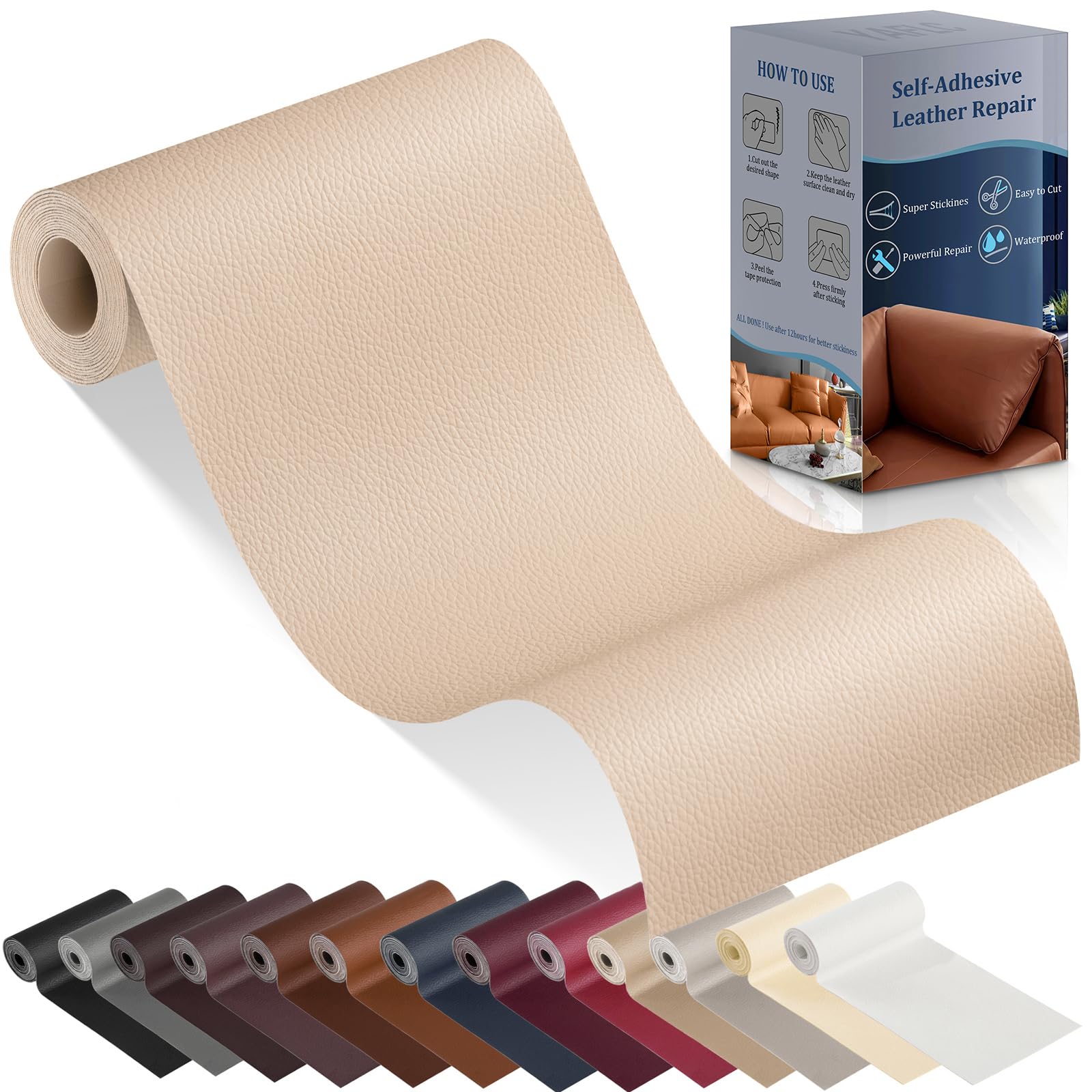 Photo 1 of YAFLC Leather Repair Patch for Furniture, 4" x 63" Self Adhesive Leather Repair Kit Vinyl Repair Tape for Car Seat Sofa Jackets Couches Chair Beige