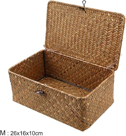 FUVOYA Caja de Cesta de Almacenamiento de Pasto sin mar con Tapa Grande: Amazon.es: Hogar