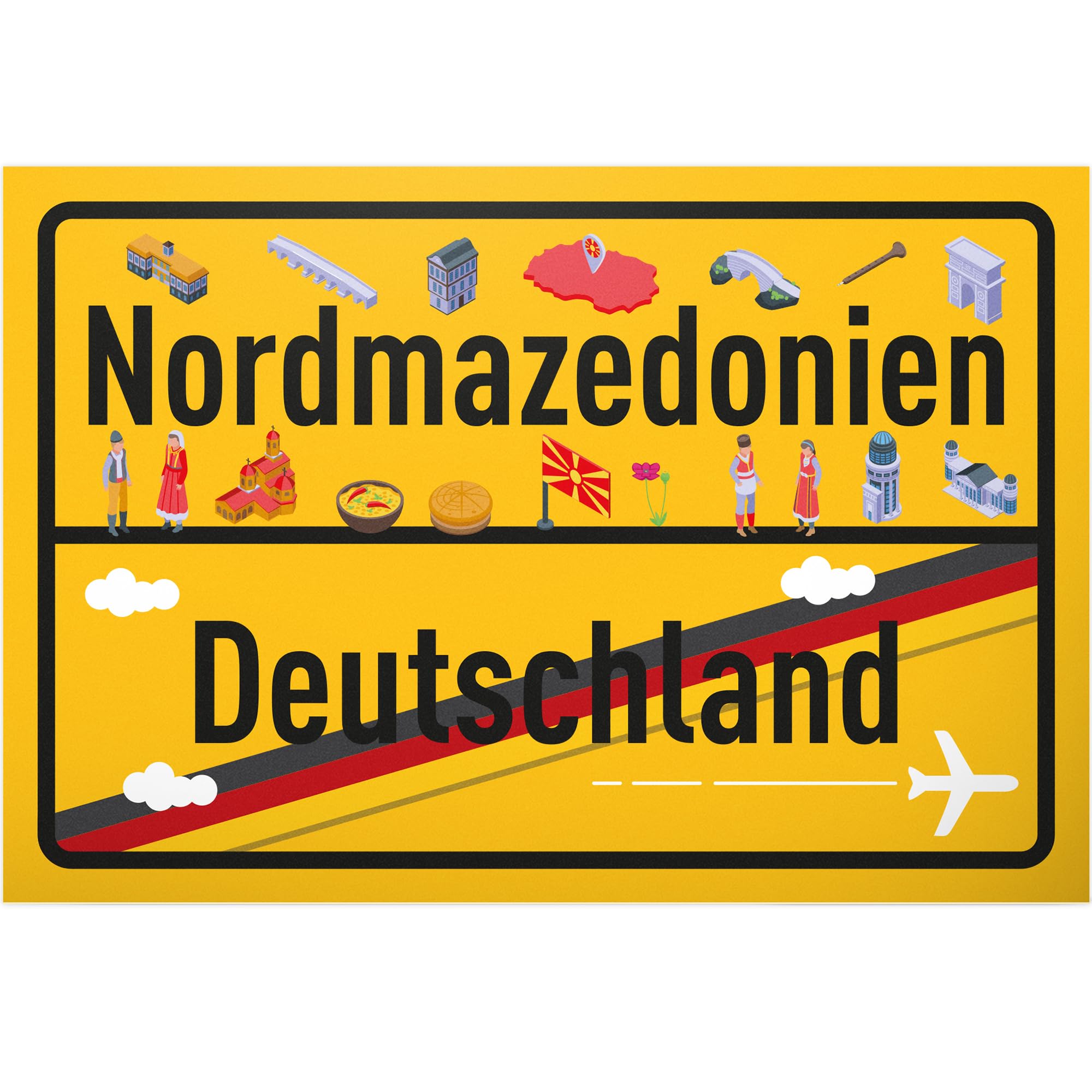 DankeDir! North Macedonia Place Sign Yellow - Plastic Sign 30 x 20 cm - Gift Idea Voucher Travel Holiday Travel Voucher Men & Women Money Gift Farewell Card Decoration Card