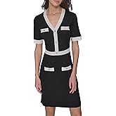 Karl Lagerfeld Womens Contrasting Colors Knit Buttons Aline Dress