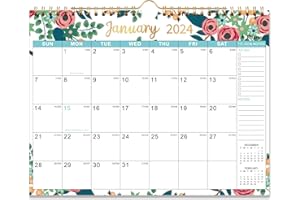 PLANRAGE 2024 Calendar - 2024 Wall Calendar, 11" x 8.5", January 2024 - December 2024, 12 Monthly Wall Calendar 2024 with Twin-Wire Binding + Hanging Hook + Unruled Blocks with Julian Dates - Floral