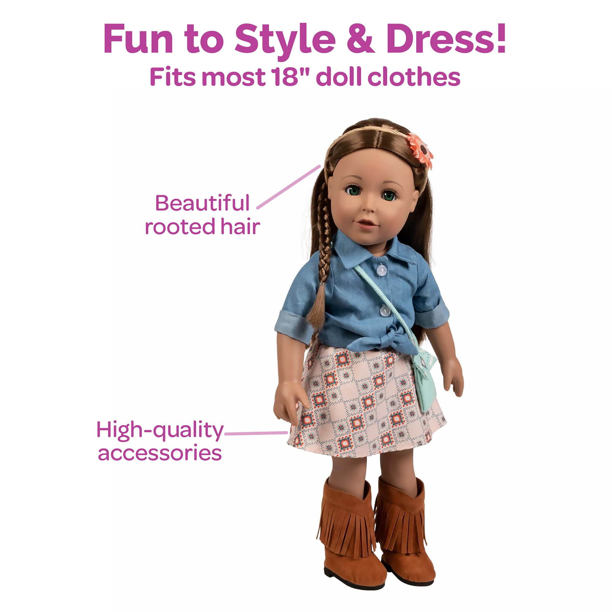ADORA Amazing Girls - 18” Fashion Doll, Poseable Limbs, Rooted Hair for Styling, Open and Close Eyes, Soft Huggable Body | Stylish Playmate (Cassidy)