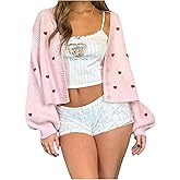 SOLY HUX Women's Button Down Cardigan Sweater Drop Shoulder Long Sleeve Casual Outerwear Pink Heart Small