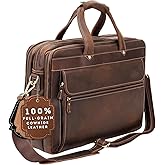 Luxorro Full Grain Leather Briefcase for Men, Top Choice Gifts, Handcrafted Laptop Bag with Multiple Compartments and Brass Hardware, Fits 15.6 Inch Laptop