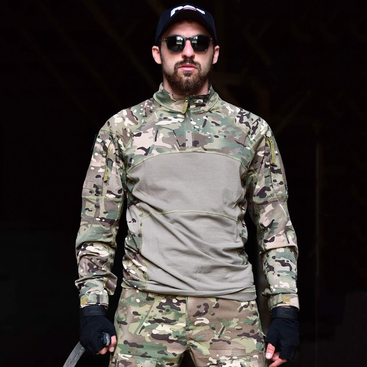 CARWORNIC Gear Men's Tactical Military Combat Shirt Cotton Army Assault Camo Long Sleeve T Shirt: Clothing