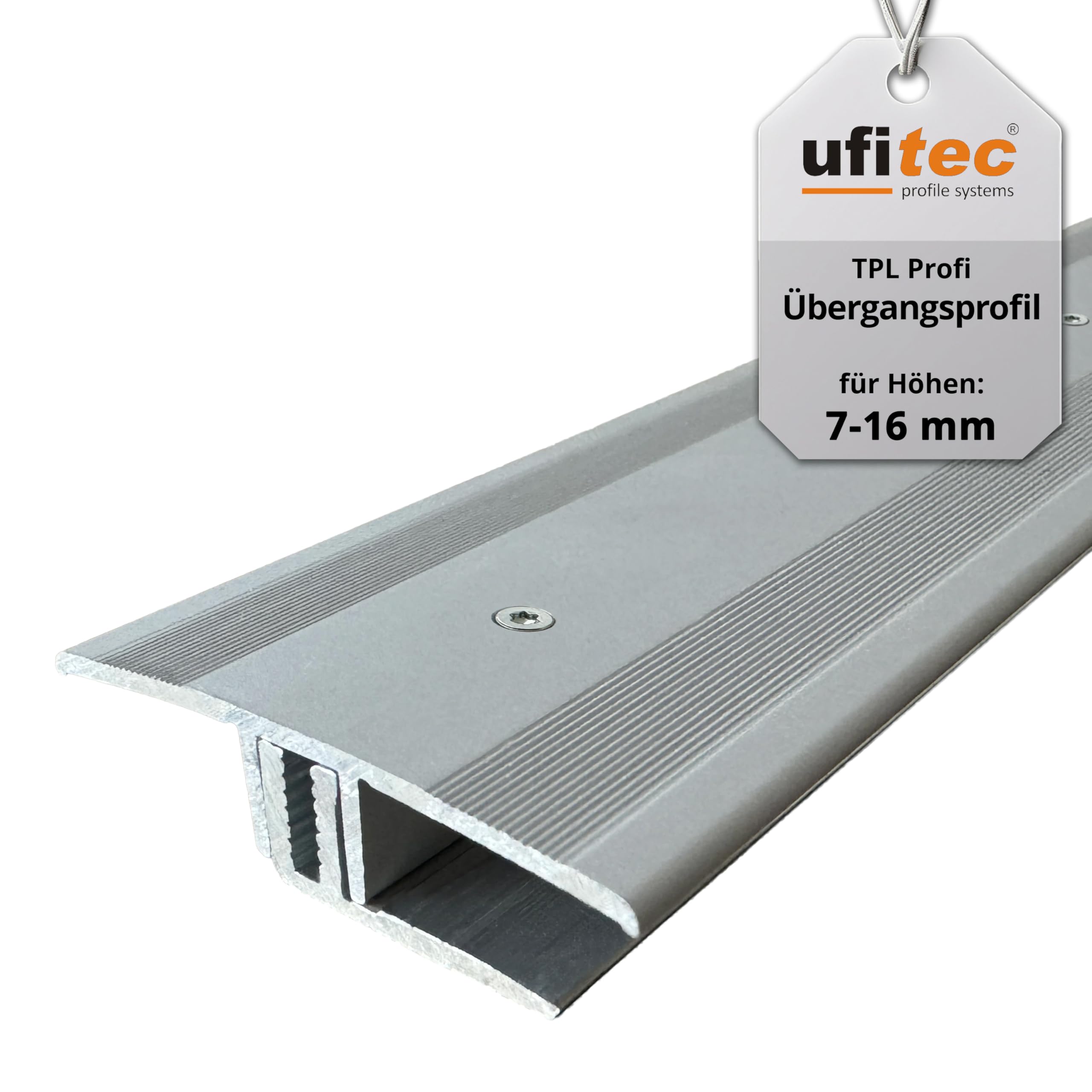 Ufitec Parquet and Laminate Profile System - For 7-15 mm Coatings - Various Colours Available (Transition Profile 100 cm Long | 45 mm Wide Silver)