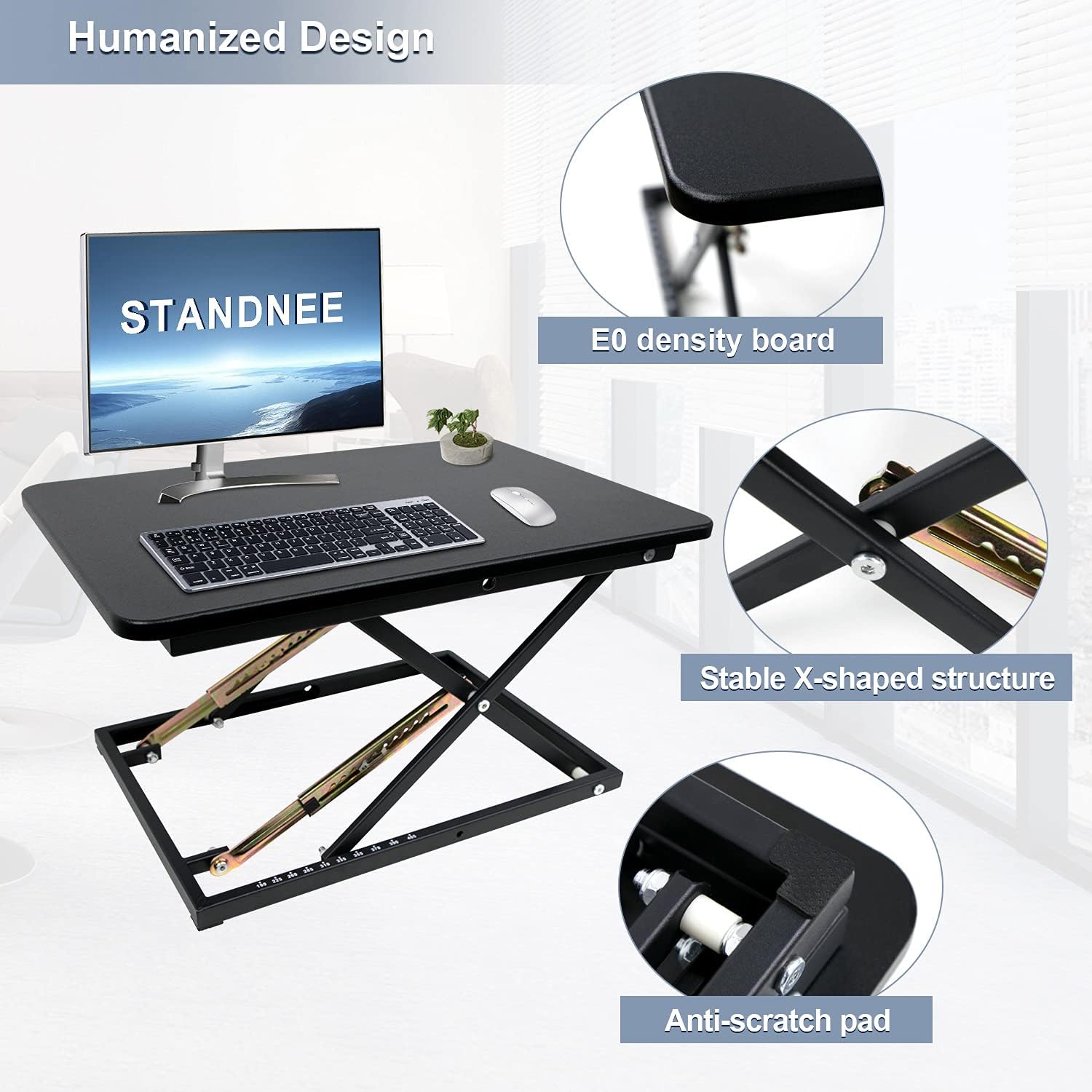 STANDNEE Standing Desk Converter, Height Adjustable Stand up Desk Riser, Fully Assembled Monitor Laptop Riser Workstation, Sit to Stand Desk for Home Office, Black.: Kitchen & Dining