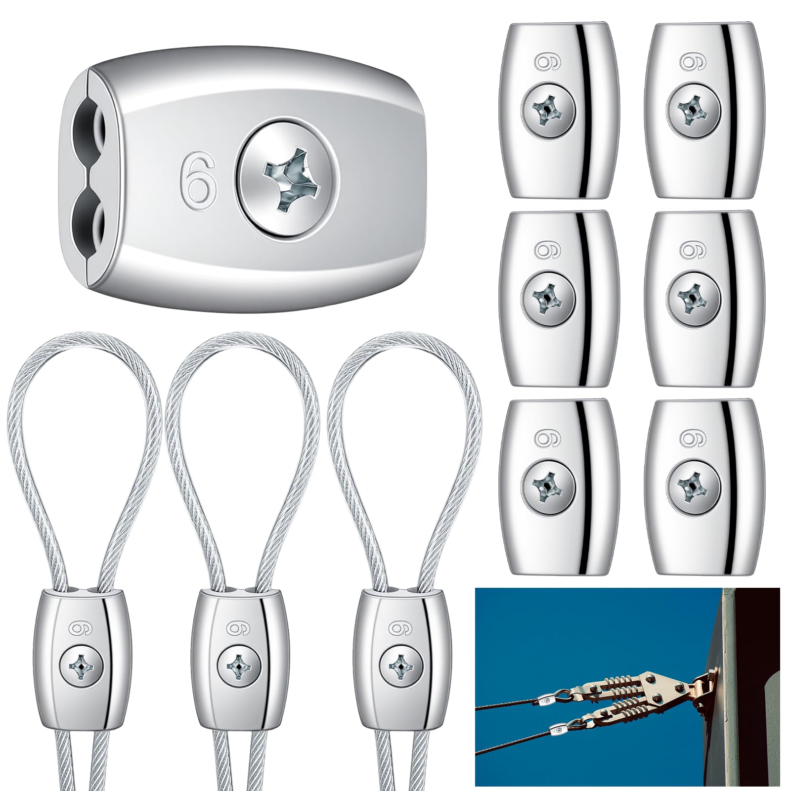 Photo 1 of 10 Pcs Electric Rope Connectors 6 mm Poly Rope Connector Electric Fence Connectors Heavy Duty Wires Splicer Galvanized Steel for Agricultural Fencing Connection