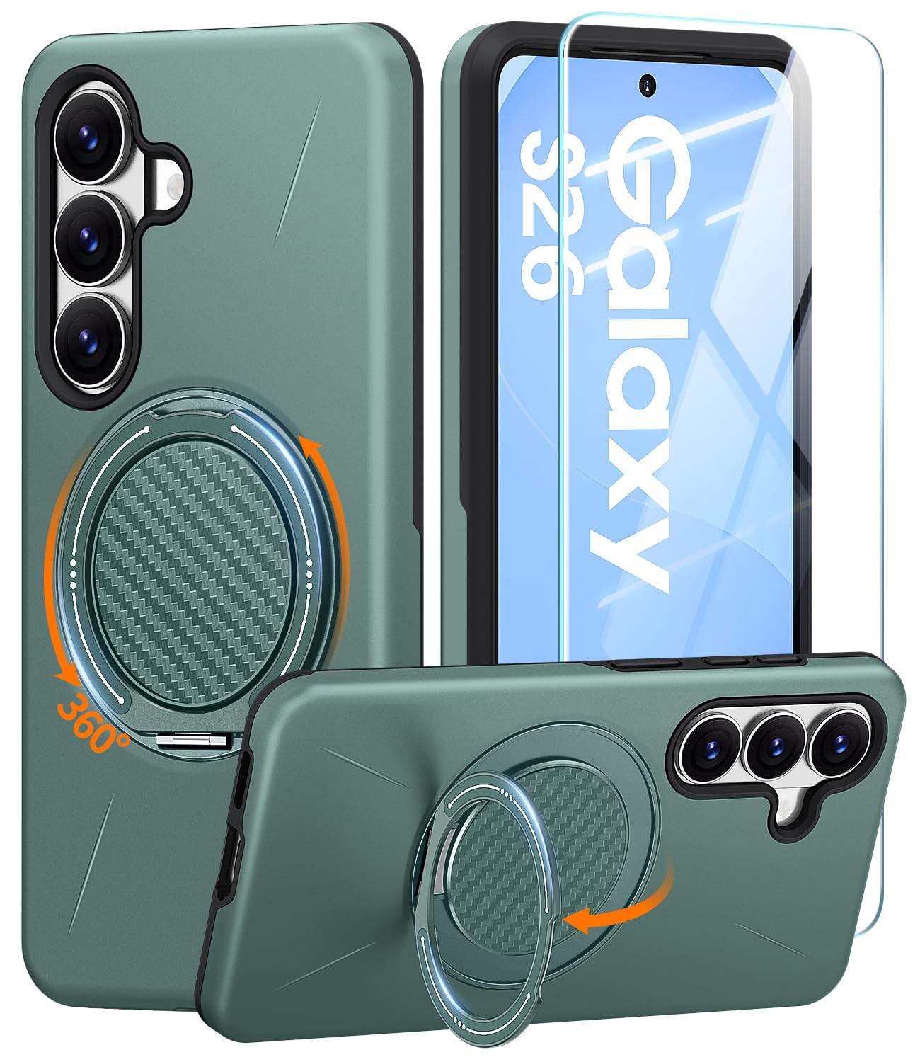 Photo 1 of JAME for Samsung Galaxy S26 Case with Ring Holder Stand Kickstand, Dual Layer Shockproof Protective Cover with Screen Protector, Magnetic Accessory Friendly Samsung Galaxy S26 Phone Case 6.3", Green