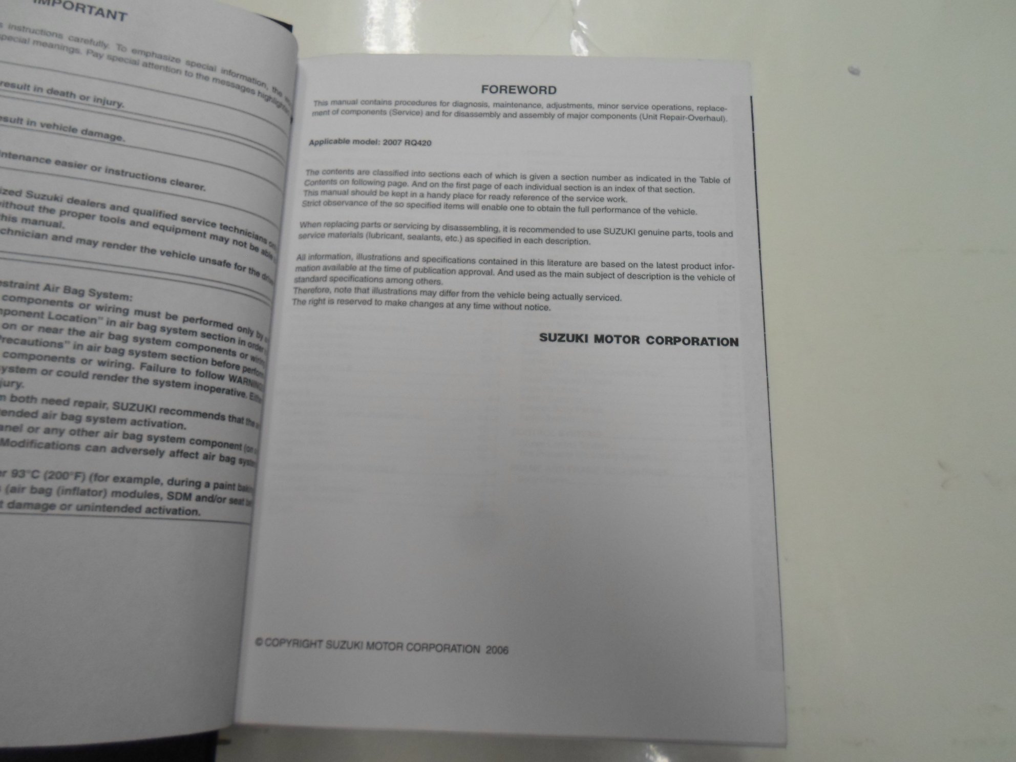 2007 Suzuki Forenza Reno RQ420 Service Repair Manual BINDER FACTORY OEM  DEAL ***: Suzuki: Amazon.com: Books