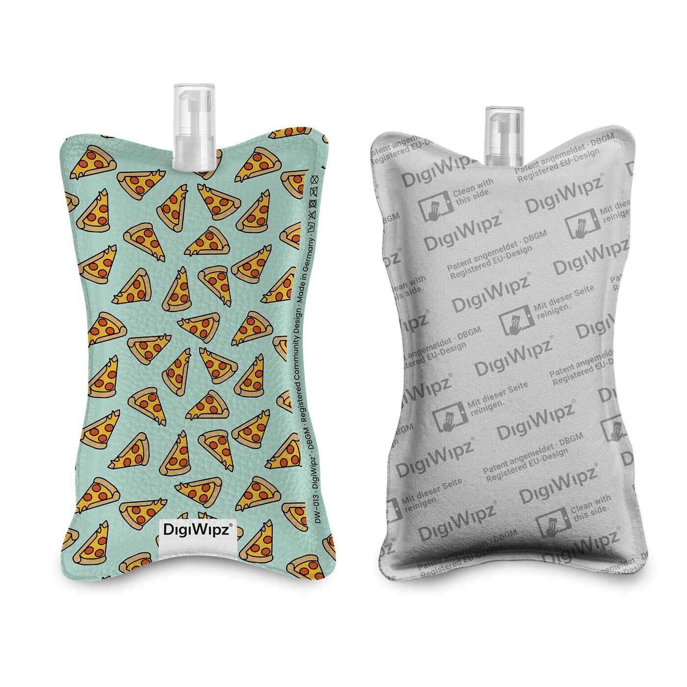 DigiWipz® The ingenious 2-in-1 display cleaner (Pizza Lover) – Screen cleaner for displays and touchscreens – Screen Cleaner Microfibre Sponge with Integrated Sprayer