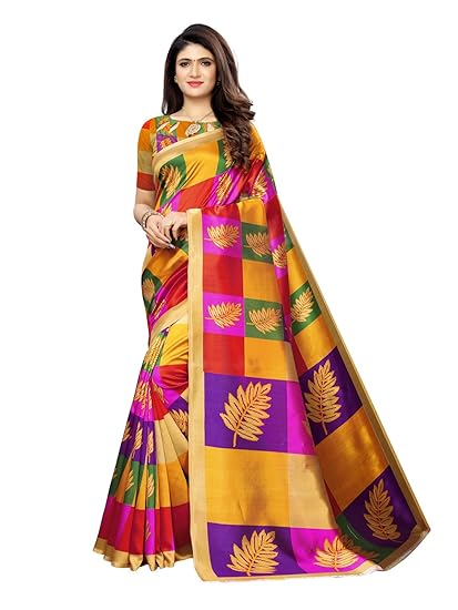 art silk with blouse piece Saree (1363ST505_ Yellow_ One Size)