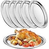 CYEAH 6 Pcs Stainless Steel Oval Platter, Heavy Duty Sizzling Platter, 14 in Large Silver Serving Trays, Metal Sizzler Plates Decorative Silver Plates for Table Decor Food Sushi Appetizer