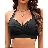 Tempt Me Women Halter Bikini Tops Push Up Retro Bathing Suits Padded Swimsuit Top Only No Bottom