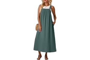 Lepunuo Summer Dresses for Women 2026 Casual Boho Overall Dress Adjustable Cover up with Pockets