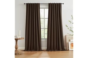 KEQIAOSUOCAI Brown Linen Textured Blackout Curtains 102 Inches Long for Living Room, 100% Light Blocking Curtain Drapes Chocolate Brown 50 by 102 Inch Length 2 Panels Back Tab Rod Pocket