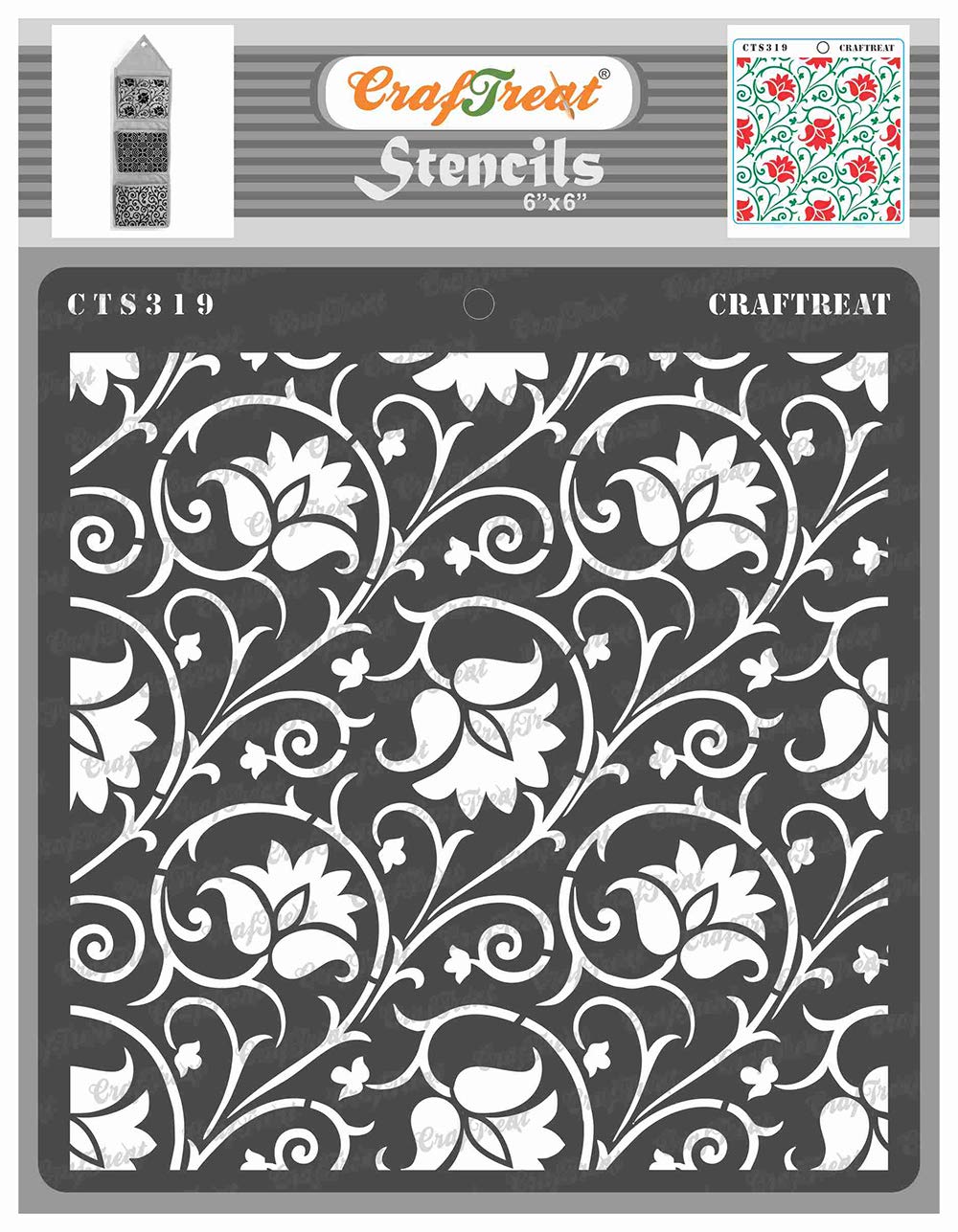 CrafTreat Reusable Floral Pattern Arabesque Stencils - 6x6 Inch - DIY Art & Craft Stencils for Painting on Wood, Wall, Tile, Canvas, Paper, Fabric & Floor