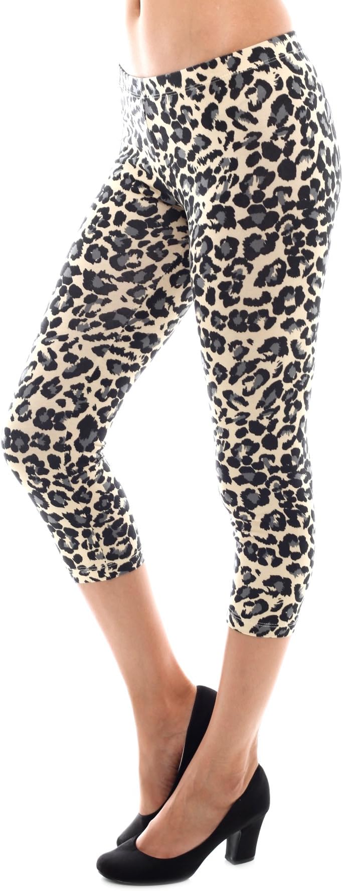 Bozzolo Womens Leopard Print Cropped Capri Light Leggings