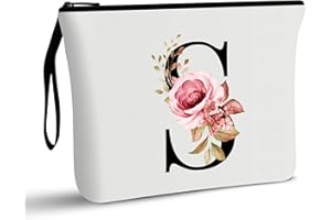 Vavabox A-Z Personalized Makeup Bag,Birthday Gifts for Women Mom,Gifts for Best Friend,Bride Bridesmaid Cosmetic bag (S, White)