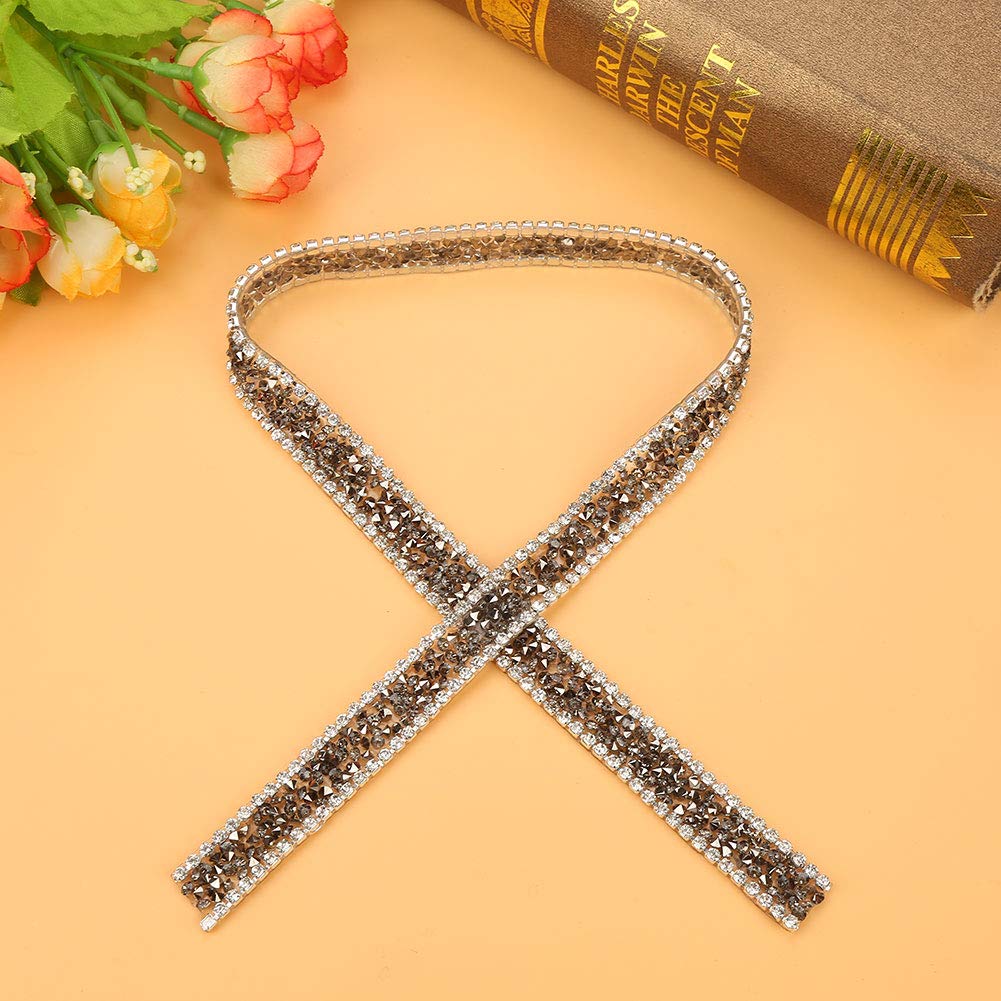 Rhinestone Ribbon Trim 1 Yard 15mm Mesh Wrap Roll Sparkle Decoration for Clothing Dress Belt Collar Hairpin Shoes Accessory Gray