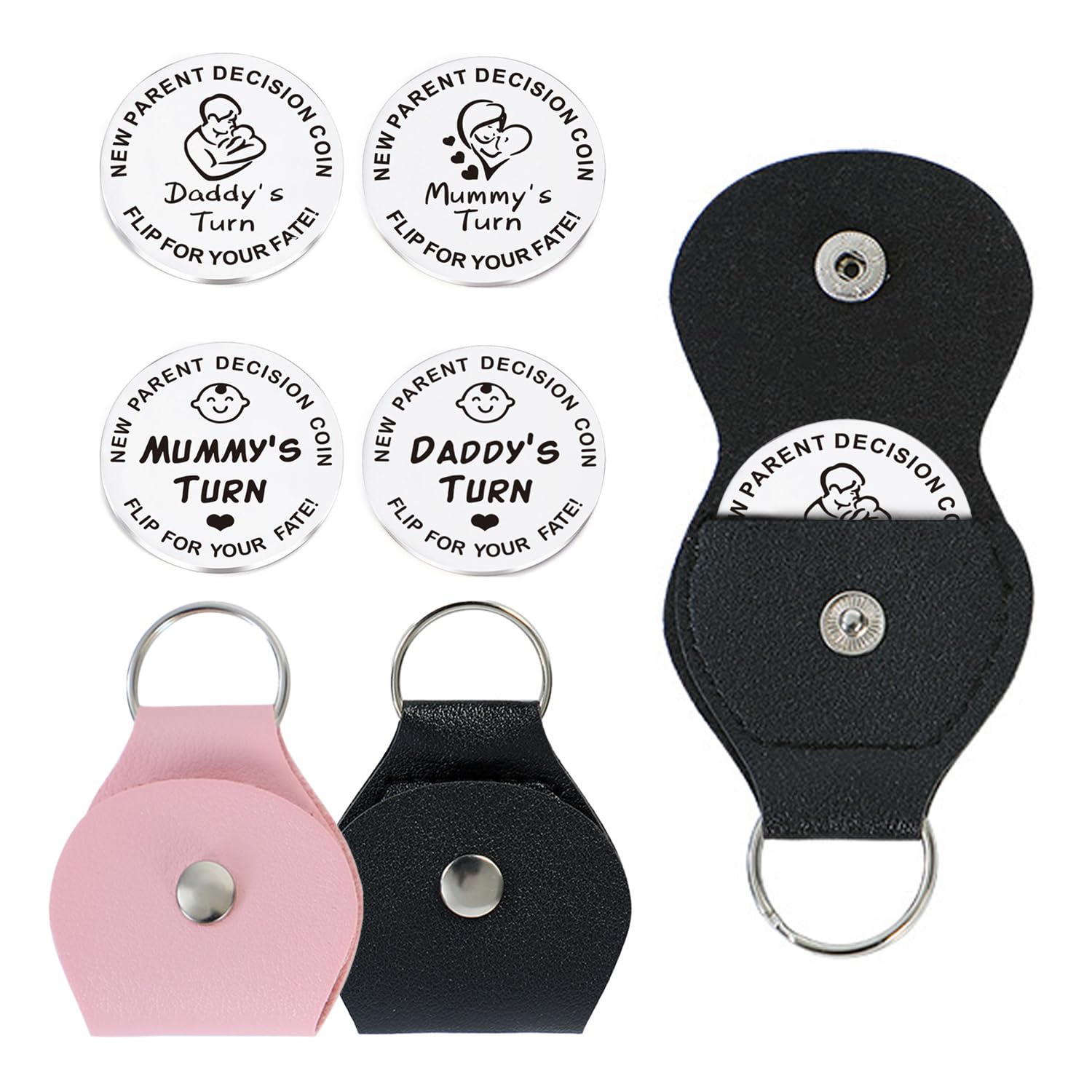 Verazquy New Parents Decision Coin 2Pcs, Funny Newborn Baby Gifts Engraved Stainless Steel Silver Double-Sided Flip Decision Coin for Baby Shower Christmas Anniversa