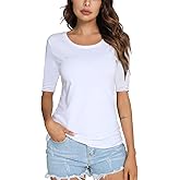 LOVFEE Women's Basic Round Neck Plain Half-Sleeve Tee Casual Fitted T Shirt