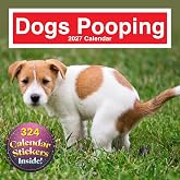 2027 Square Wall Calendar - Dogs Poopings 12 x 12 Inch Monthly View, 16-Month, Animal Fun Fact Theme, Includes 324 Reminder Stickers