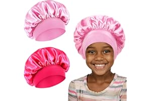 Ajcotahm 2 PCS Bonnet for Kids Baby Silk Satin Bonnets Sleeping Cap Bonnet for Girls Curly Hair Wrap Elastic Wide Band Bonnets Sleep Cap for Child Toddler