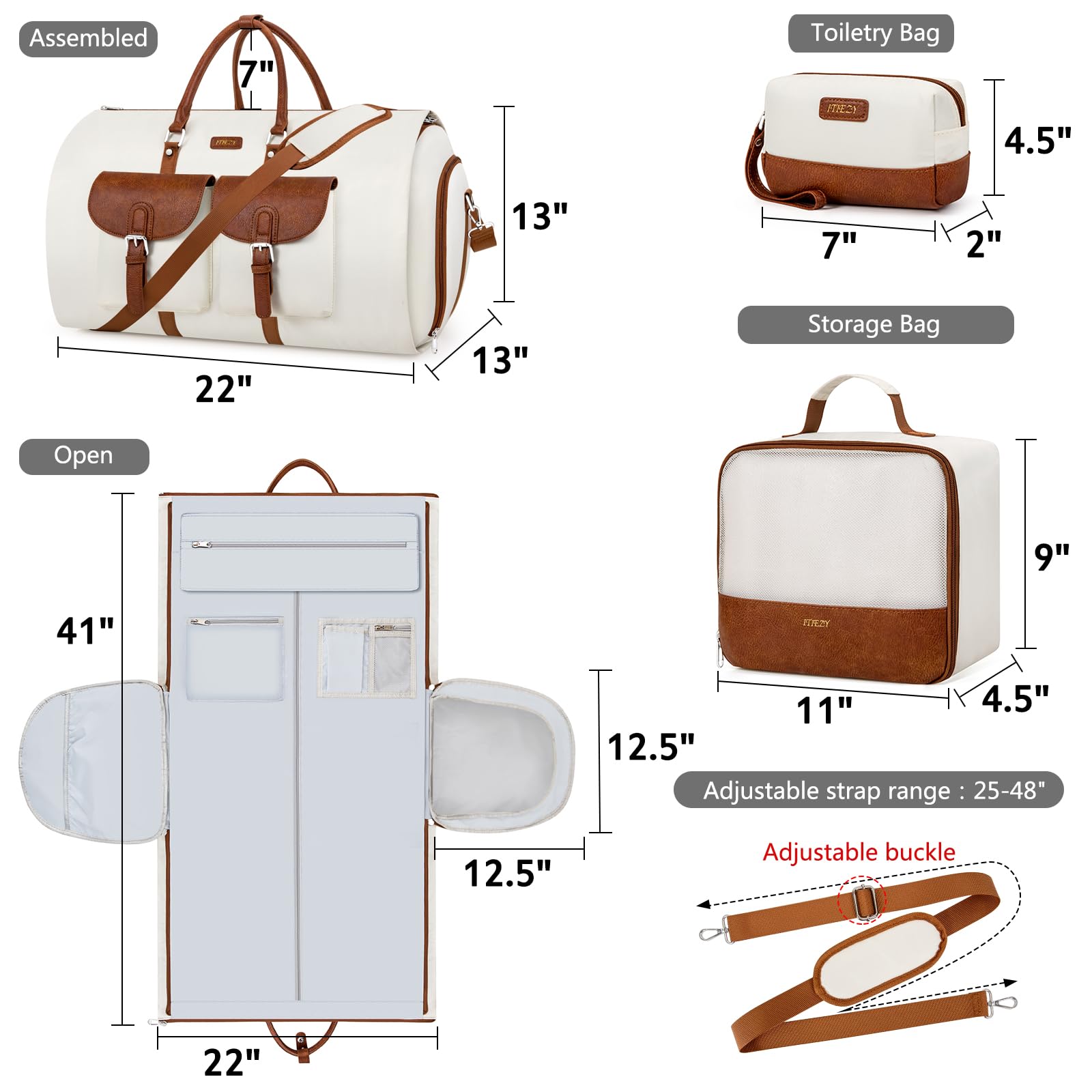 Garment Duffle Bag for Travel - Convertible Carry on Garment Duffel Travel Bag for Women Men Large Weekender Bag with Shoes Pouch 2 in 1 Hanging Suit Travel Duffel Bag 3pcs Set