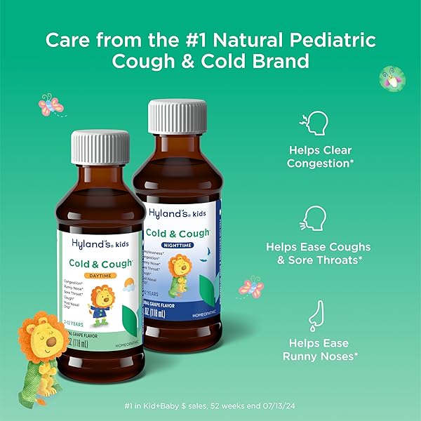 HYLAND’S KIDS COLD AND COUGH, DAY AND NIGHT COMBO PACK, COLD MEDICINE FOR AGES 2 AND UP, GRAPE FLAVOR SYRUP COUGH MEDICINE FOR KIDS, NASAL DECONGESTANT, 4 FL OZ (PACK OF 2)