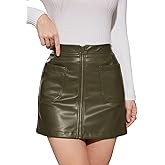 HERBATOMIA Women's Leather Mini Skirt High Waist Above Knee Length Zipper Bodycon Trendy Skirts for Women with Pockets