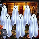 iEmayna Solar Ghost Lights for Outdoor Halloween Decoration, Set of 6 Scary Spooky Pathway Lights for Trick or Treat Outside Garden Grave Lawn Porch Yard Halloween Party Decor, Cool White
