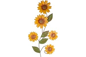 BEE ON BLOOM Metal sunflower wall decor 25 Inches for indoors and outdoors | Perfect sunflower decor for porch, patio, kitchen | Rustic yellow individually hand painted petals